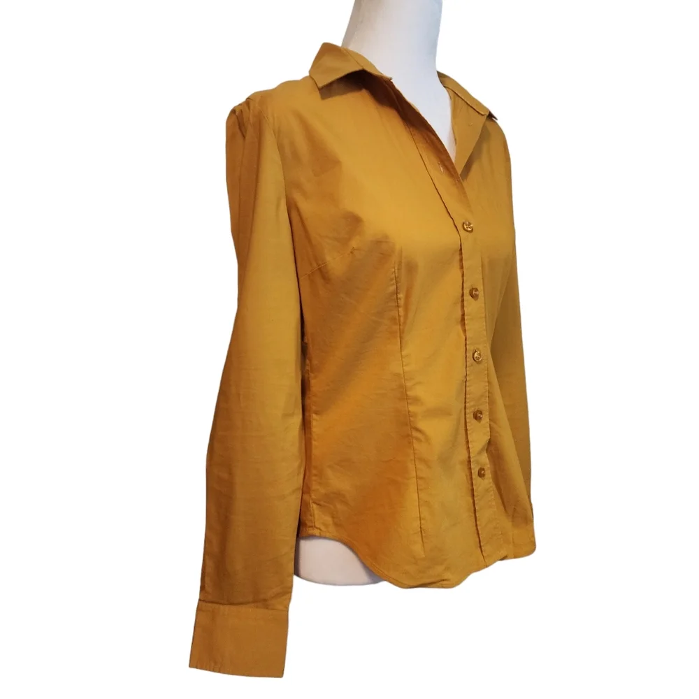 EUC New York & Company Mustard Yellow Fitted Button Up Blouse_4